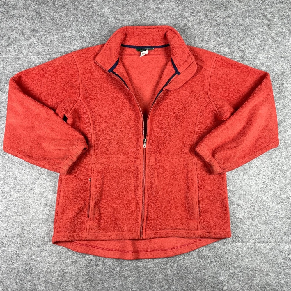 LL Bean Fleece Jacket Womens Medium Red Full Zip Factory Store 9 DP86 Pocketed